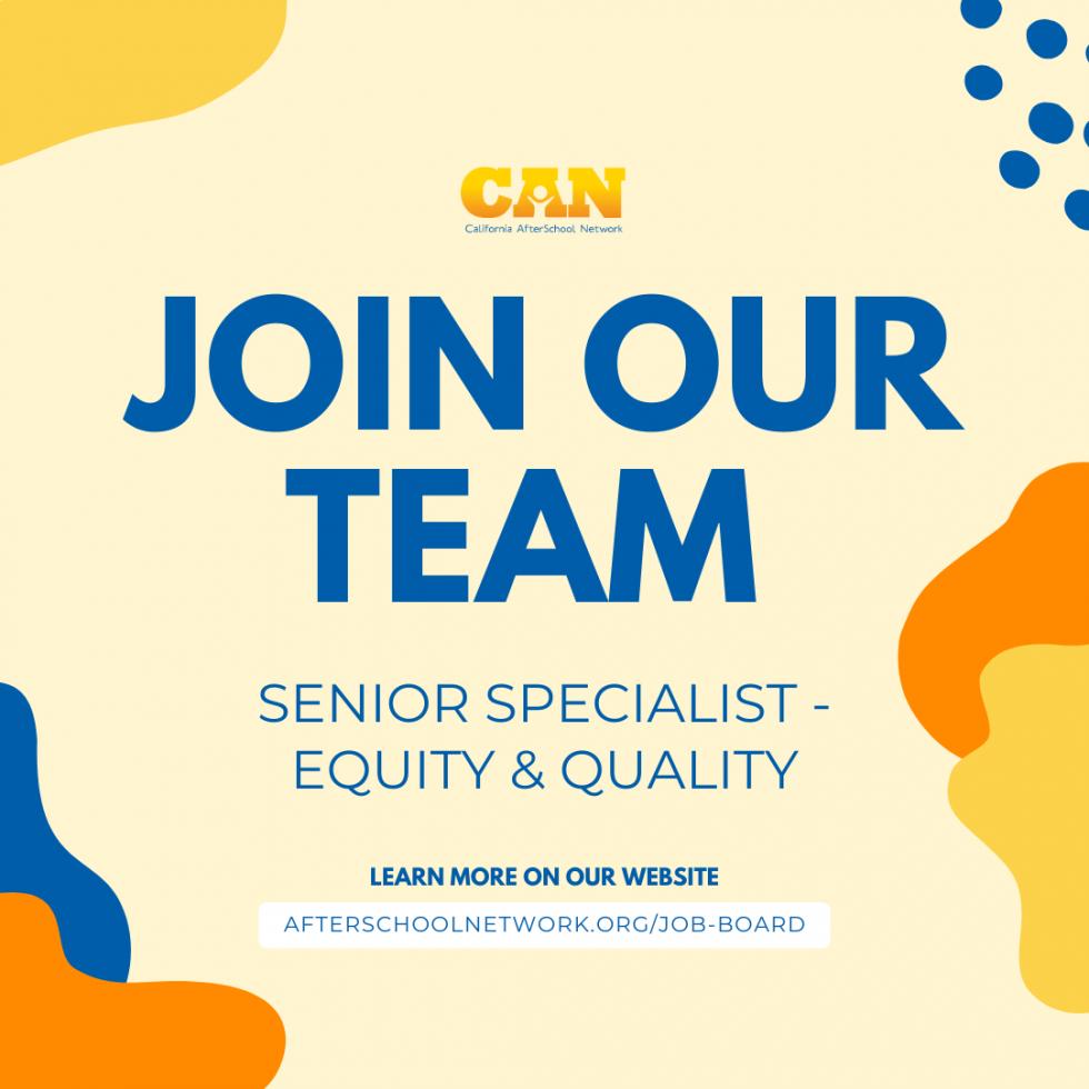 Join Our Team, Senior Specialist, Equity & Quality