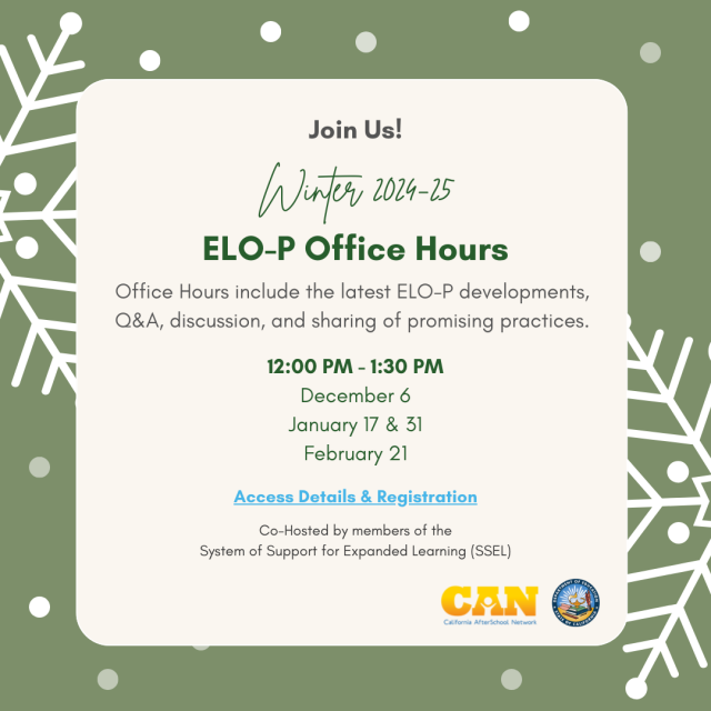 Winter 2024-25 ELO-P Office Hours promo card 