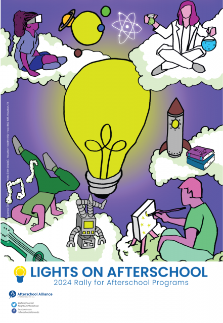 students artwork showing a lightbulb in the middle of the poster to signify keeping the Lights On Afterschool.