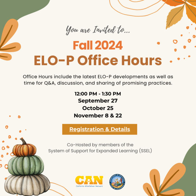 Fall 2024 ELO-P Office Hours promo