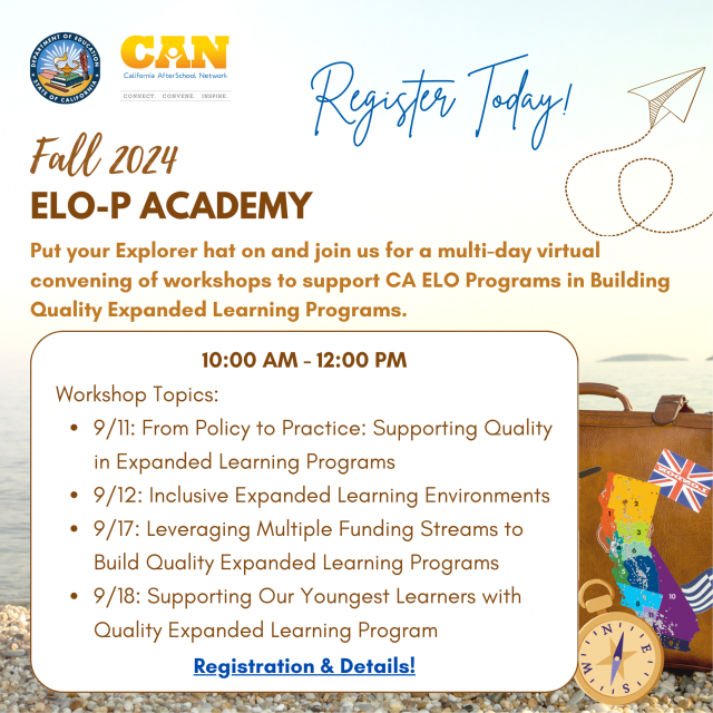 Fall 2024 ELO-P Academy promo with workshop topics 