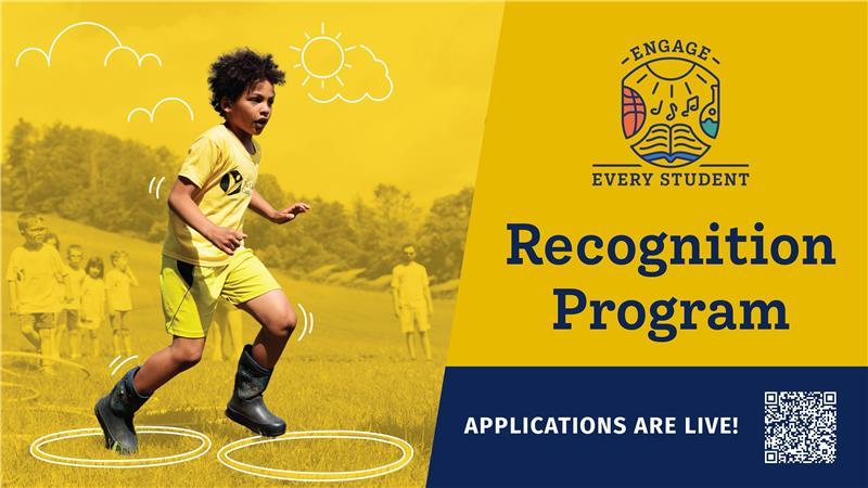 Engage Every Student Banner: a student playing soccer in a yellow uniform